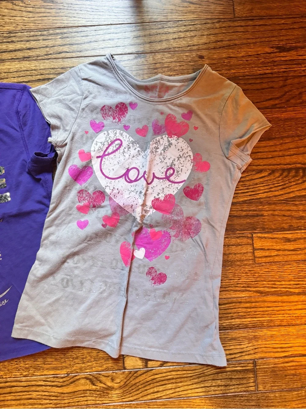 Justice Purple and Gray Short Sleeve Love Graphic Tees